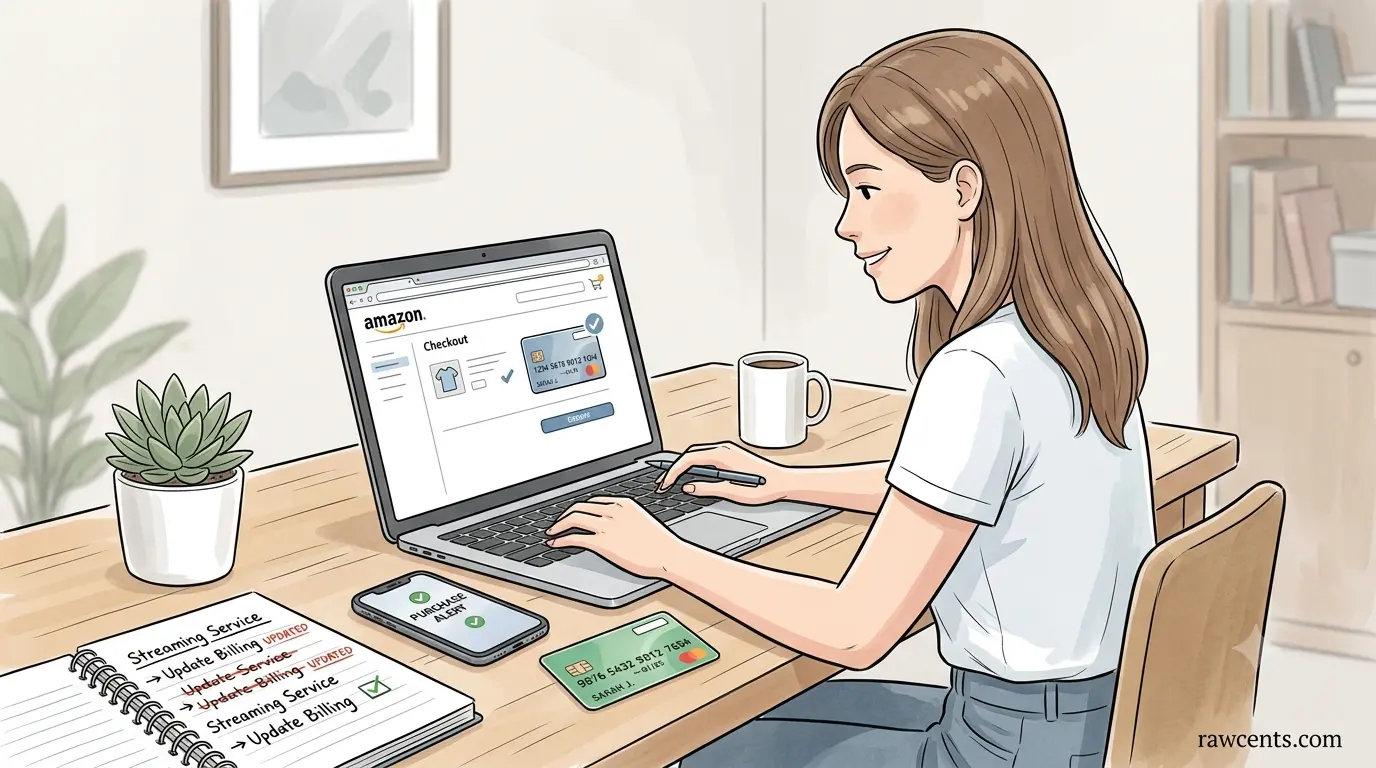 Person using a virtual card, receiving purchase alerts, and monitoring credit card activity.